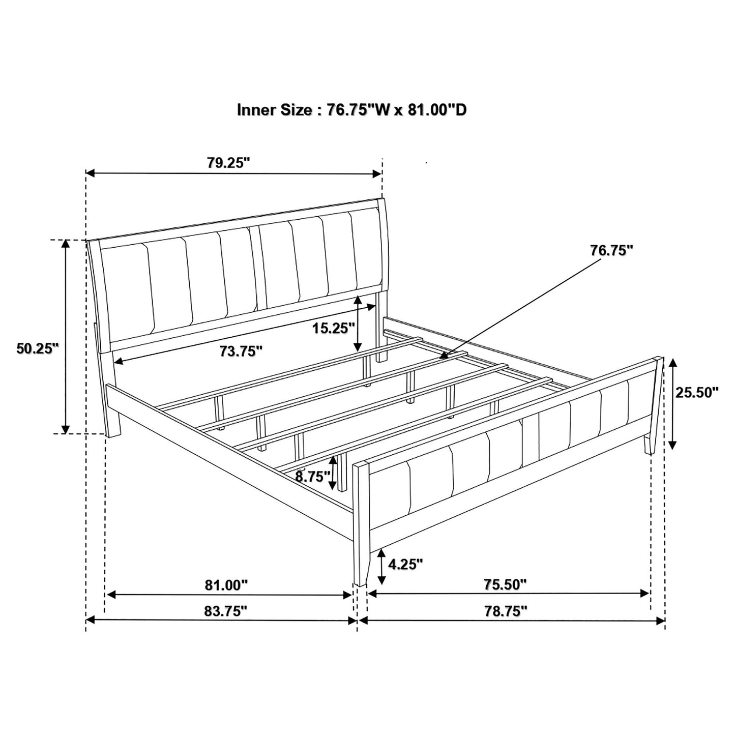 Eastern King Panel Bed With Upholstered Headboard And Footboard - Cappuccino