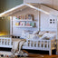 House Bed With Shelves, Window And Sparkling Light Strip On The Roof