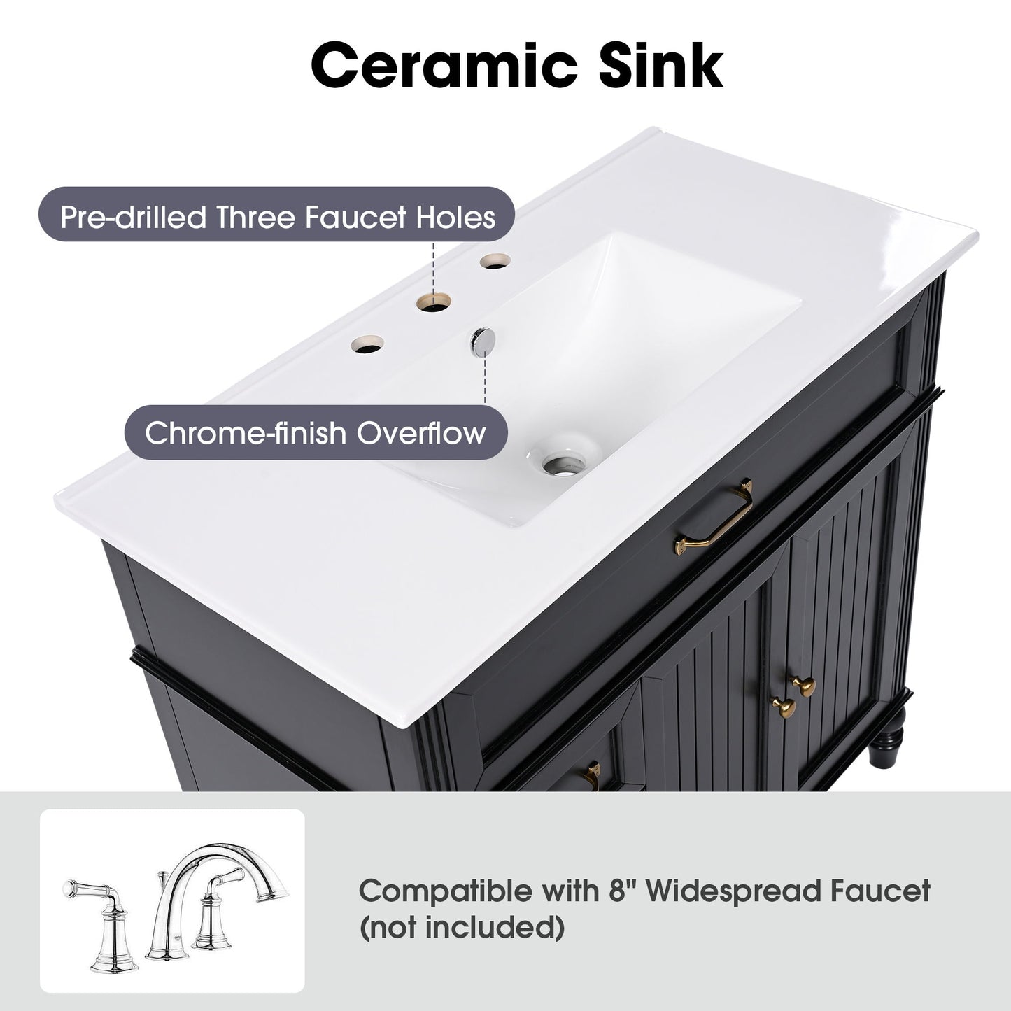 Bathroom Vanity With Sink, Freestanding Cabinet & Drawers