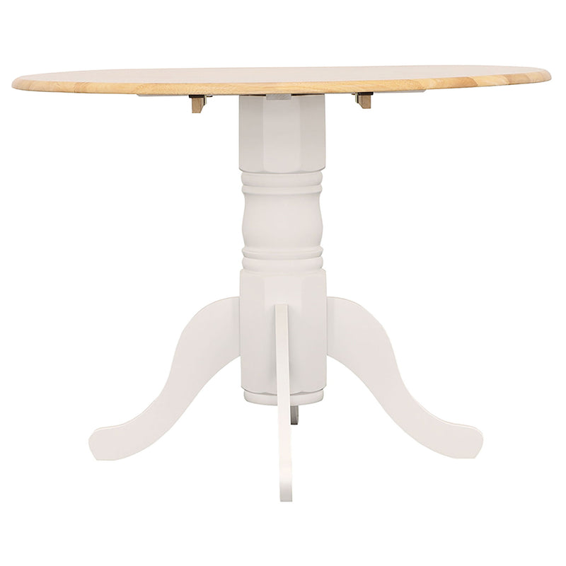 Round Dining Table With Drop Leaf Pedestal Base, Expandable Top - Natural
