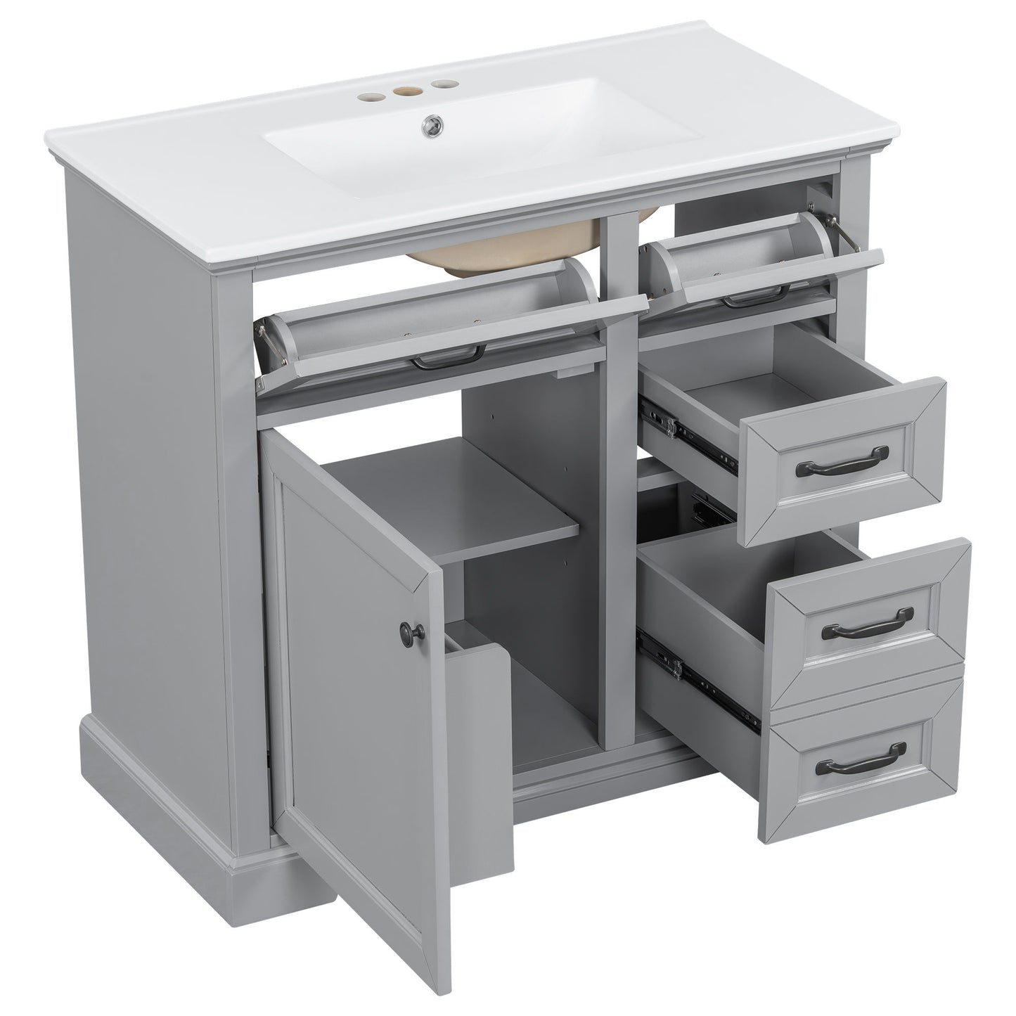 36" Bathroom Vanity With Sink, 2 Tip-Out Drawers, Soft Close Hinges