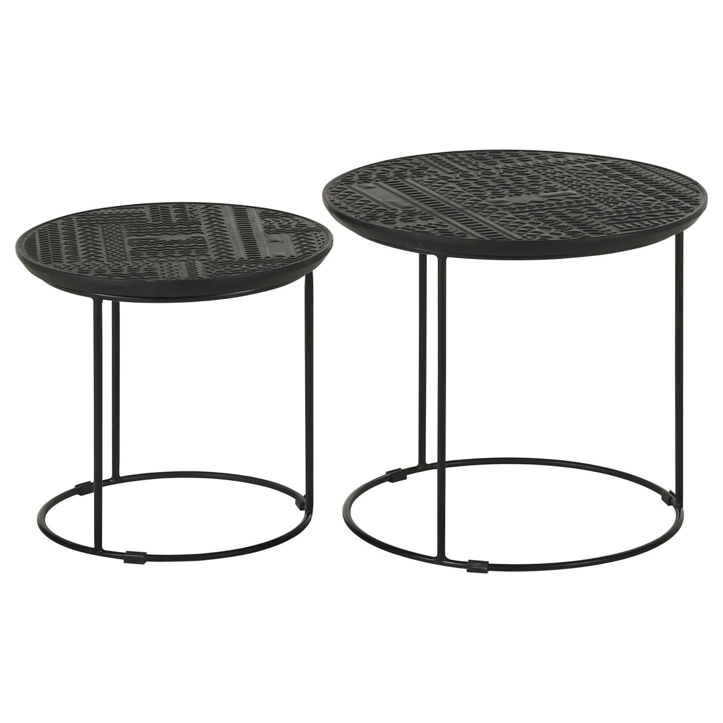 2 Piece Nesting Table With Embossed Tops And Base - Black