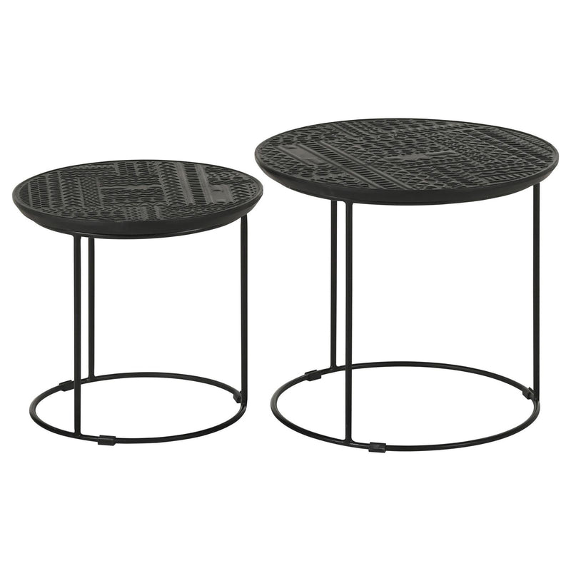 2 Piece Nesting Table With Embossed Tops And Base - Black