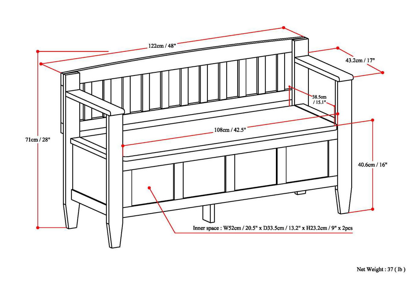 Brooklyn - Entryway Storage Bench - Medium Saddle Brown