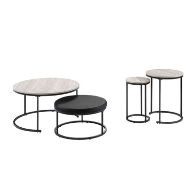 Forma - 4 Piece Occasional Set (1 Coffee, 1 Large End Table & 1 Stool, 1 Small End Table) - Black / White / Gray
