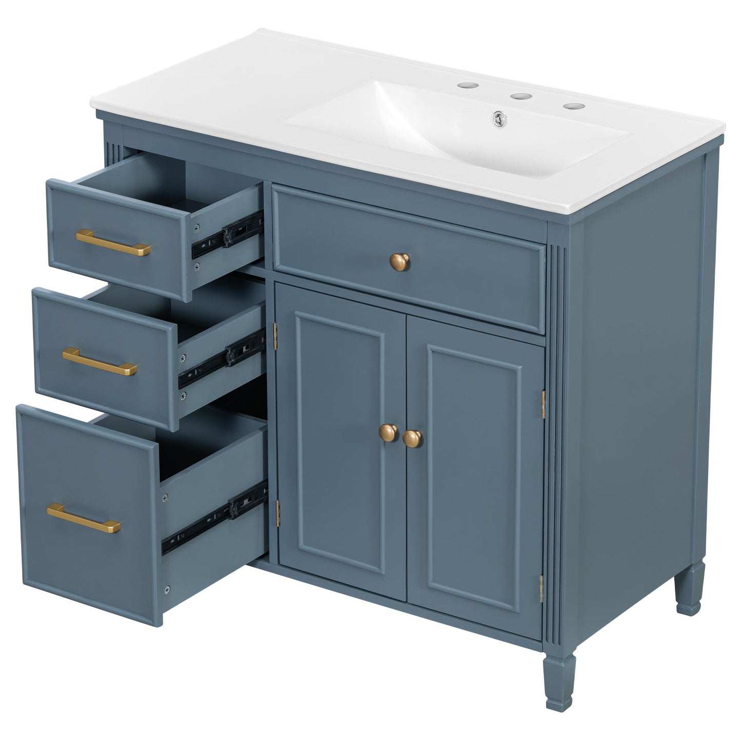 Bathroom Vanity With Sink, 1 Tip Out Drawer, 3 Side Drawers, Adjustable Shelf