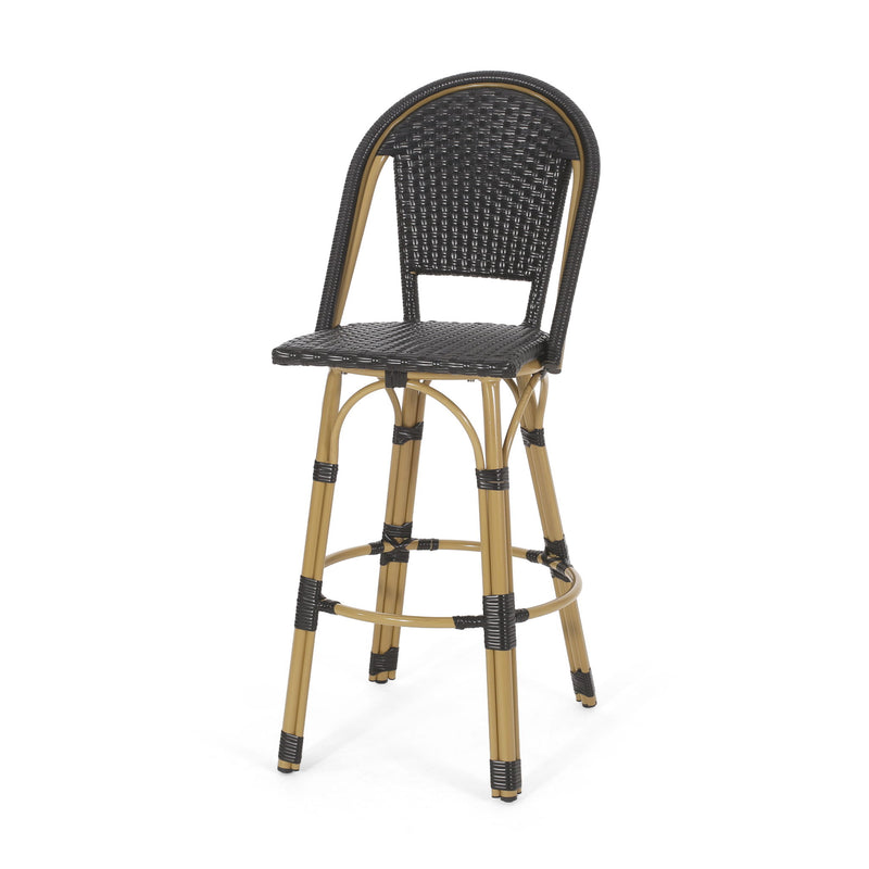 Outdoor Rattan And Aluminum French Barstools (Set of 2)