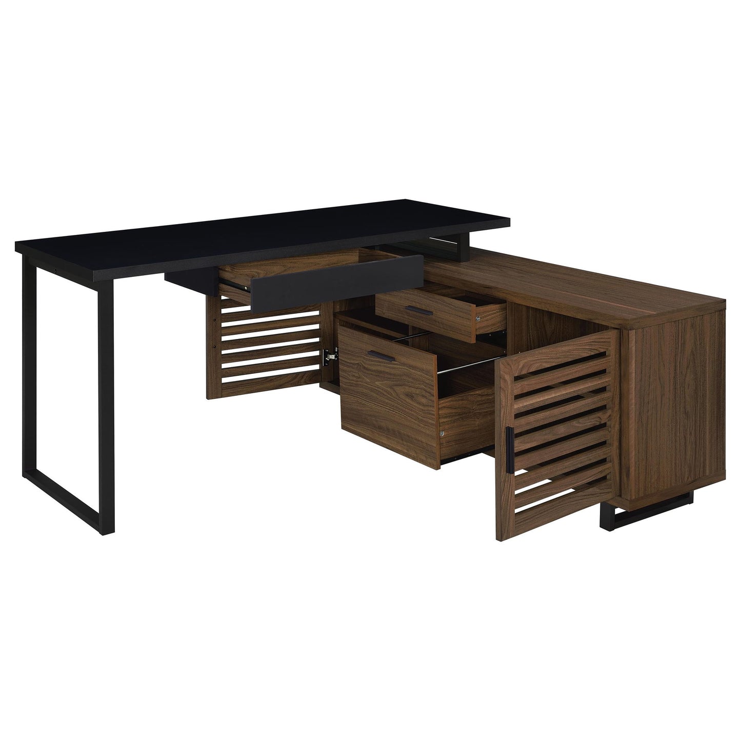 Rodger - L Shape Office Desk With Storage, Workstation For Home Or Office - Walnut