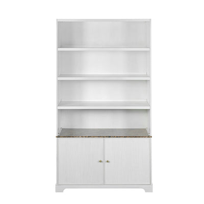 Tall Bookcase Storage Cabinet With 3 Open Shelves & Fluted Double Doors