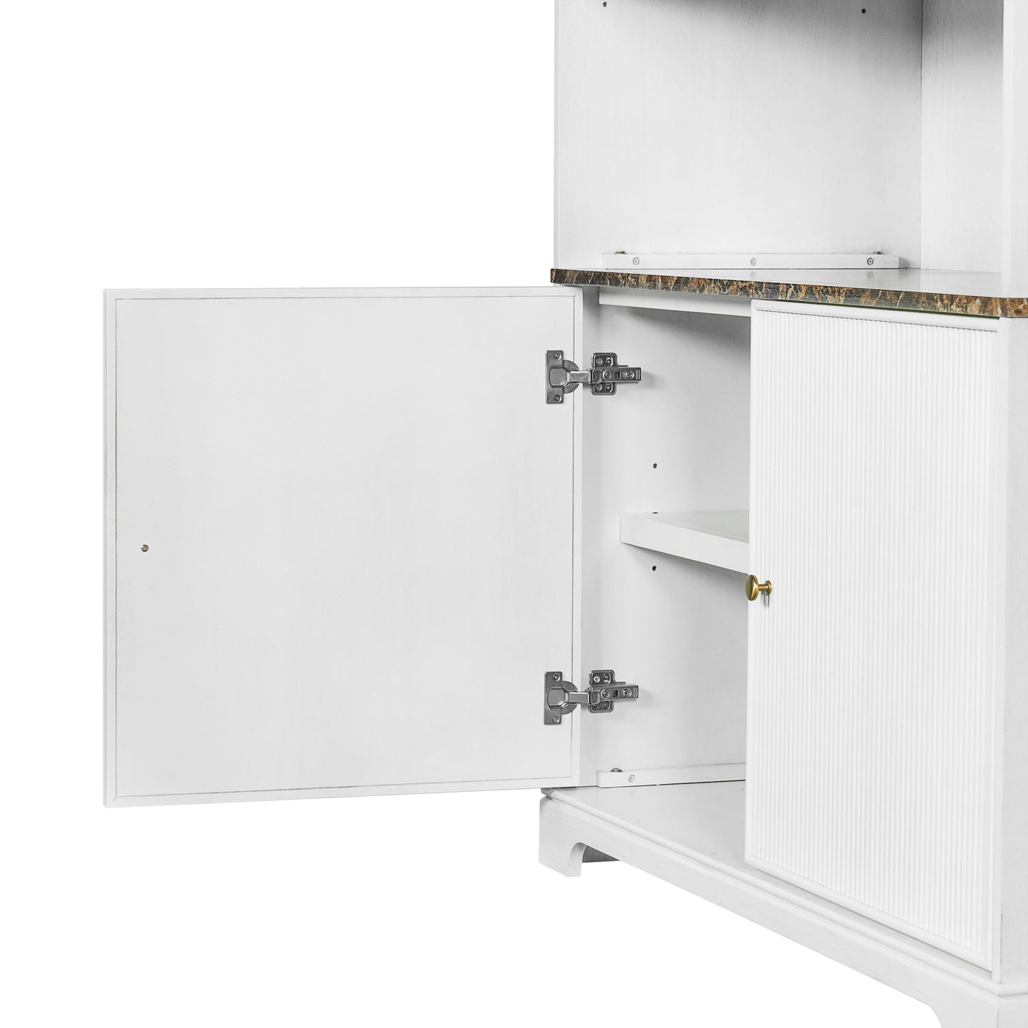 Tall Bookcase Storage Cabinet With 3 Open Shelves & Fluted Double Doors