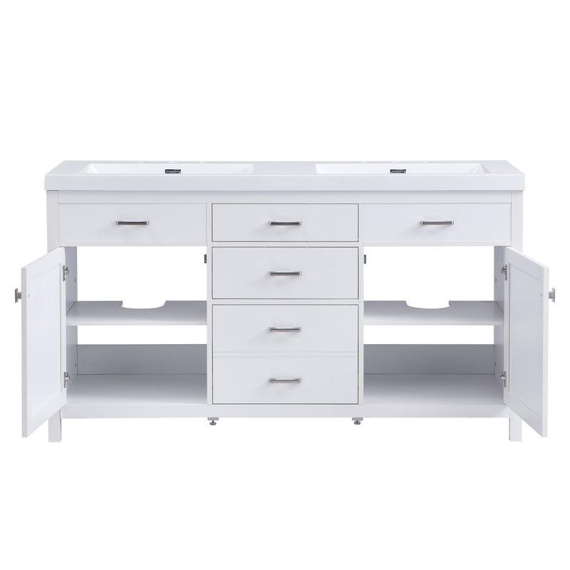 Double Sink Bathroom Vanity With Top, Soft Closing Doors & Drawers, Tip Out Drawer, 2 Cabinet Doors, Adjustable Shelf - White