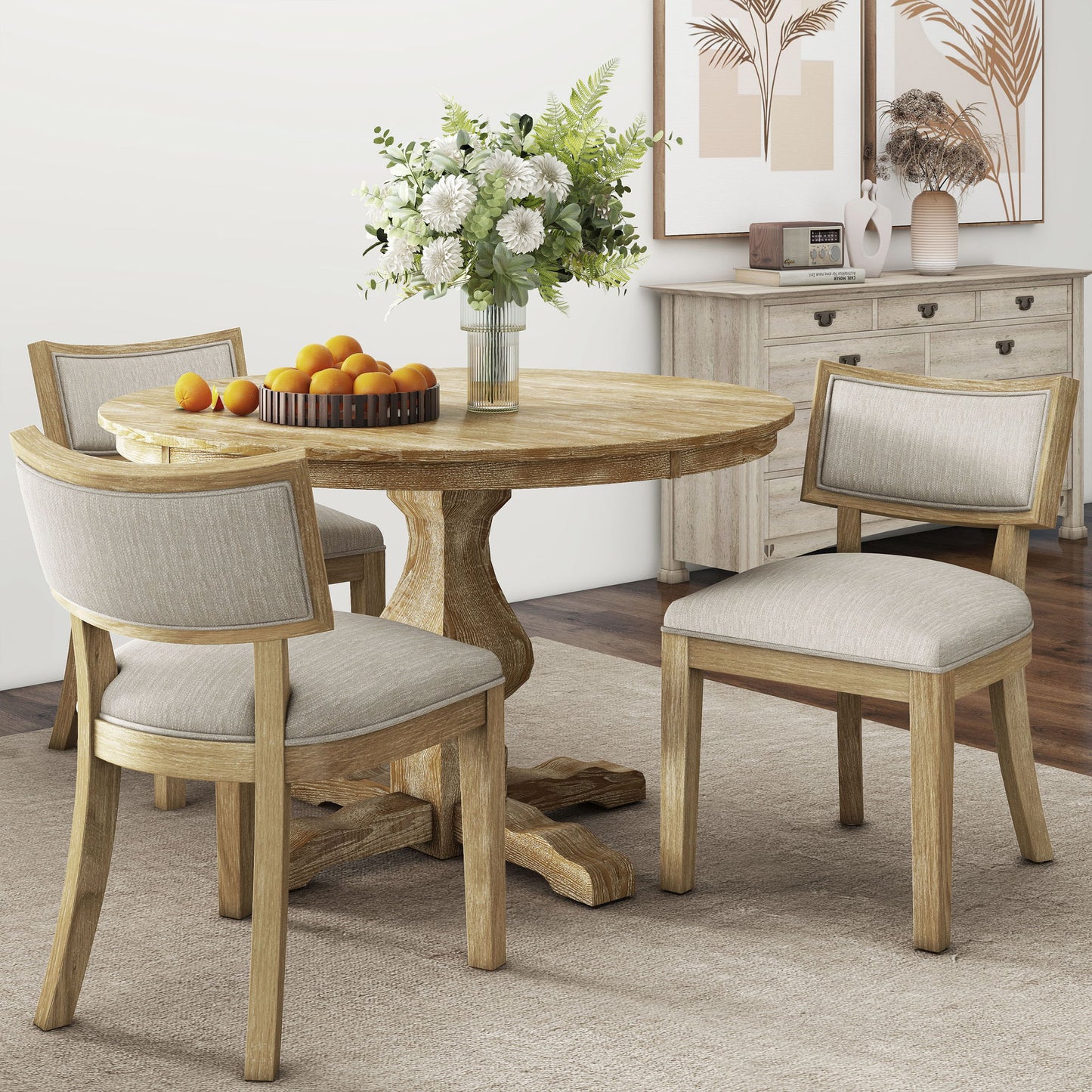 Farmhouse Style Fabric Upholstered Side Dining Chair Set
