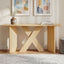X-Frame Console Table, Angled Cross Leg Design, Rounded Edges - Natural