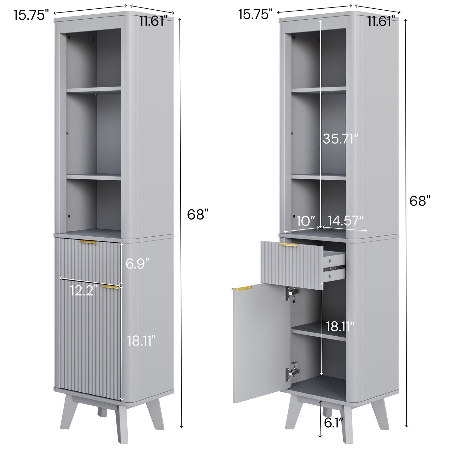 Tall Bathroom Storage Cabinet With Adjustable Shelves And 1 Drawer & Door