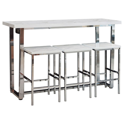 Ledesma - 4 Piece Counter Height Dining Set And Built In Power Unit - White Marble