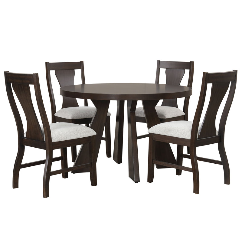 Chestnut Ridge - Juego de comedor de 5 piezas (Mesa redonda de 47" y 4 sillas) - Marrón / Beige