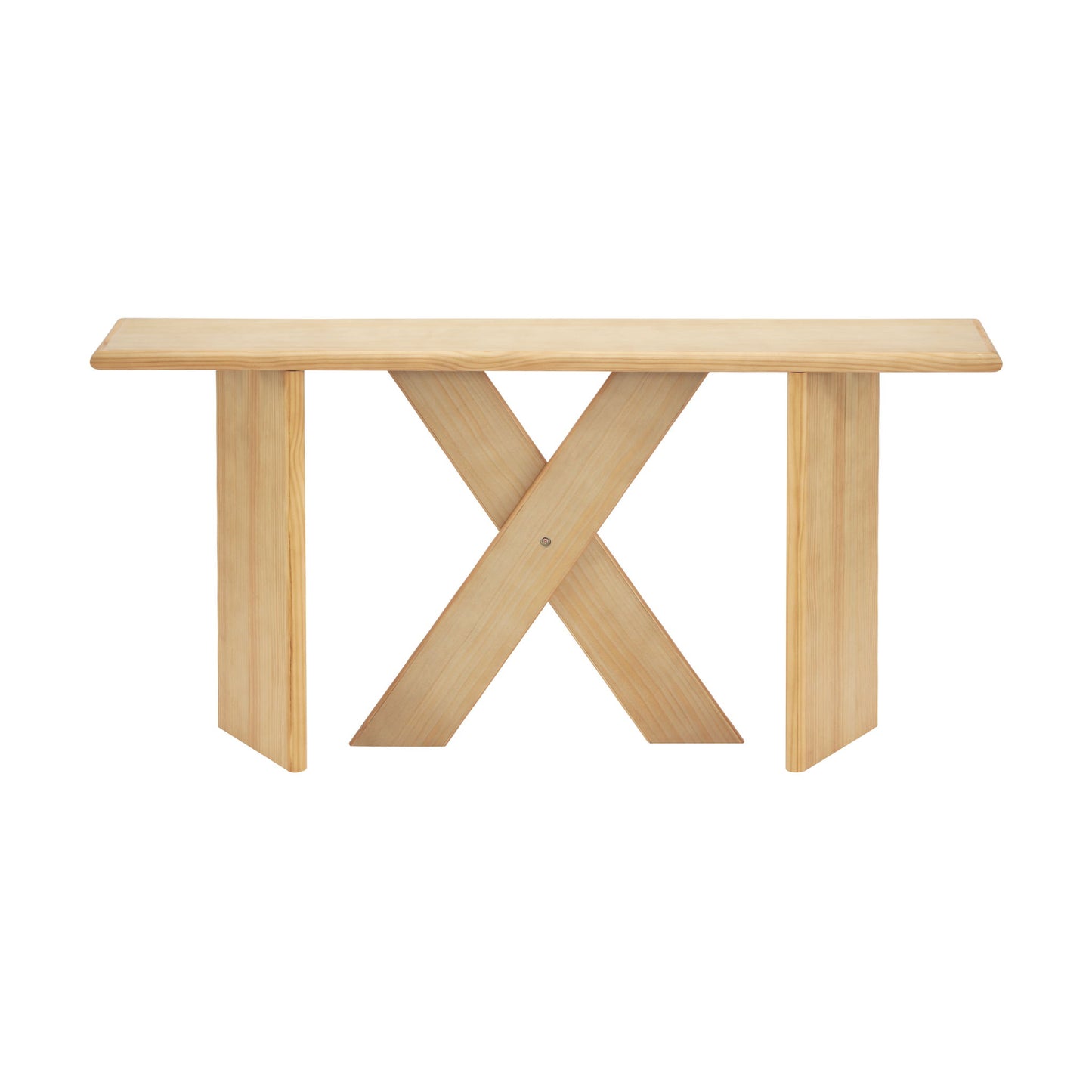 X-Frame Console Table, Angled Cross Leg Design, Rounded Edges - Natural