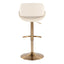 Fabrico - Contemporary Adjustable Barstool With Swivel With Rounded T Footrest (Set of 2) - Gold / Cream