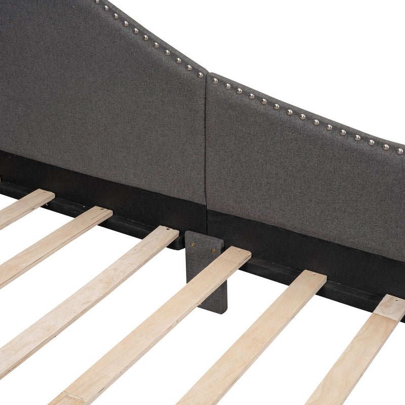 Upholstered Daybed With Headboard And Armrest, Support Legs