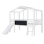 Loft House Bed With Ladder And Slide, With board And Light Strip On The Roof