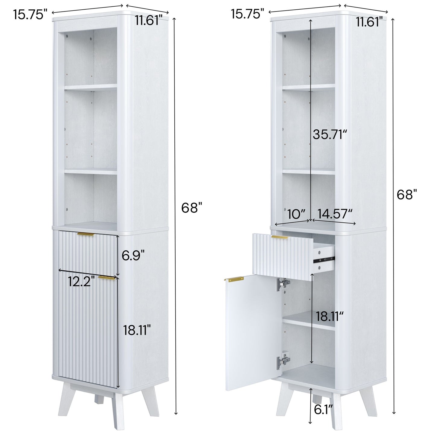 Tall Bathroom Storage Cabinet With Adjustable Shelves And 1 Drawer & Door