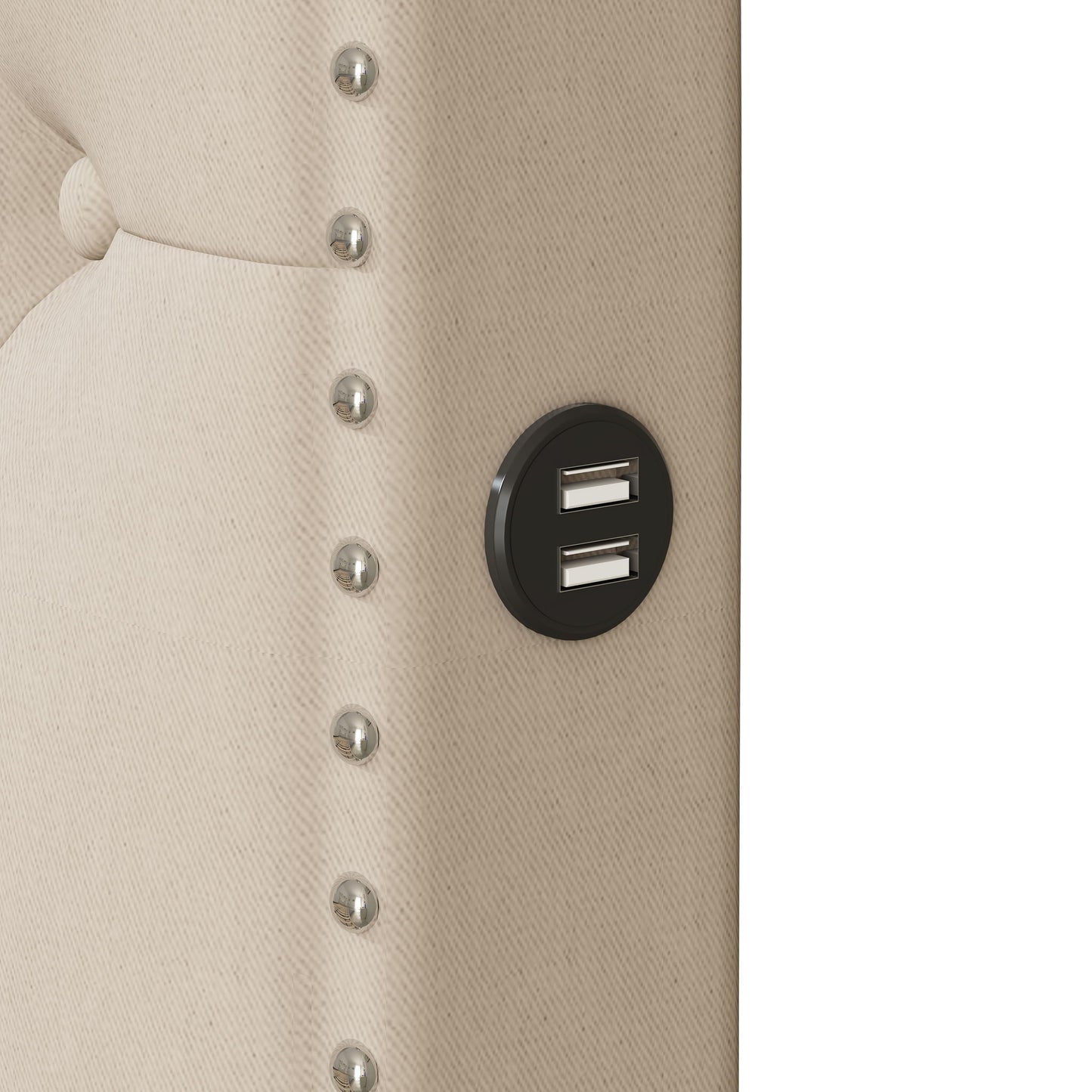 Upholstered Platform Bed With Trundle And 2 Sets Of USB Ports On Each Side, Fabric