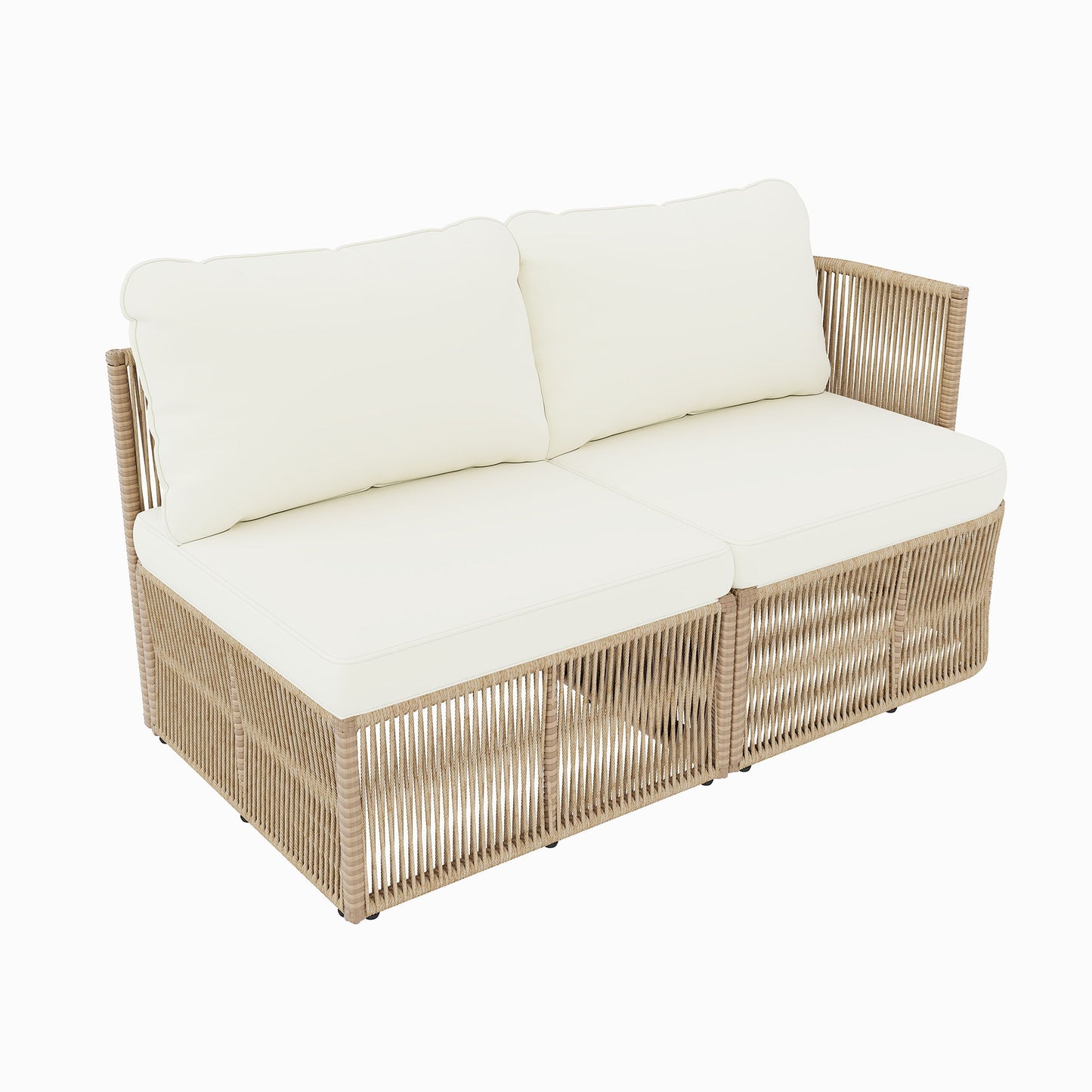 Outdoor Modular Conversation Sofa With Cushions And Coffee Table - Beige