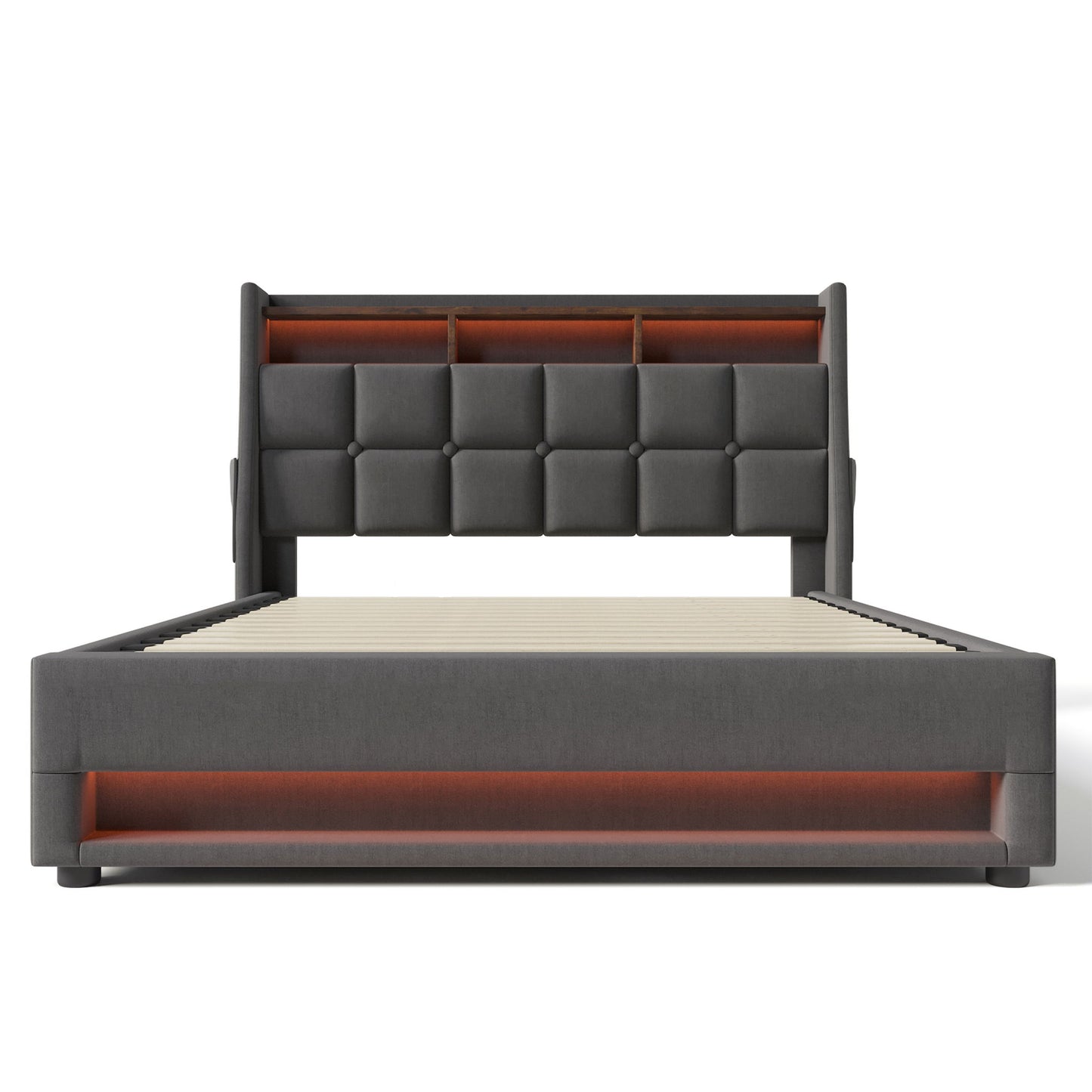 Upholstered Platform Bed With A Hydraulic Storage System, LED And USB Charging (Without Mattress)