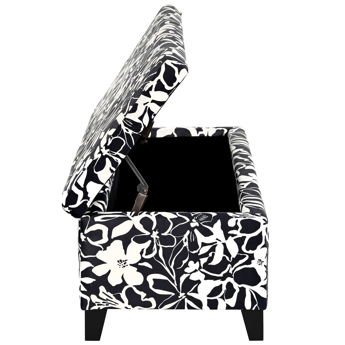 Luxury Storage Ottoman With Floral Patterned Fabric, Soft-Close Hinges, Multi Functional
