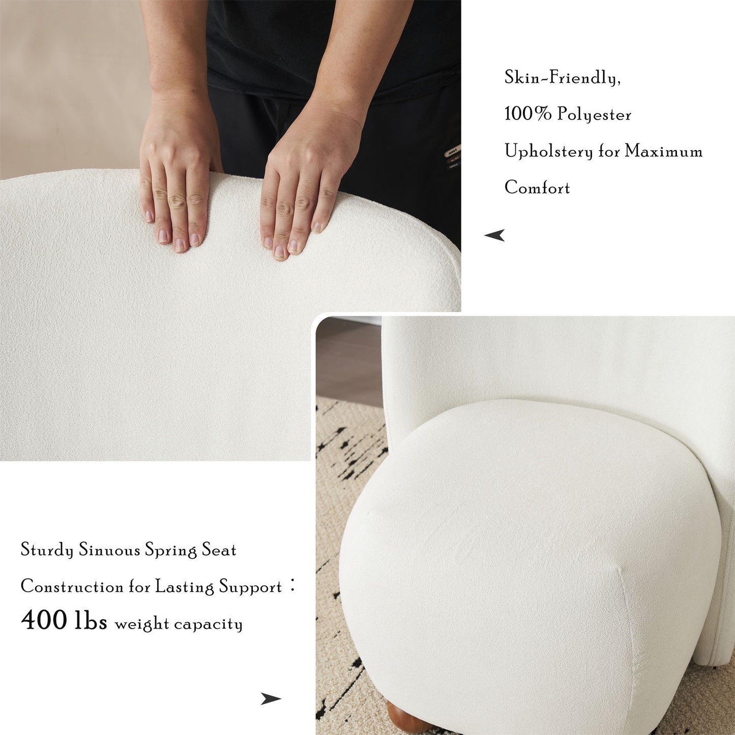 Modern Low Back Accent Upholstered Armless Living Room Chairs, Round Feet