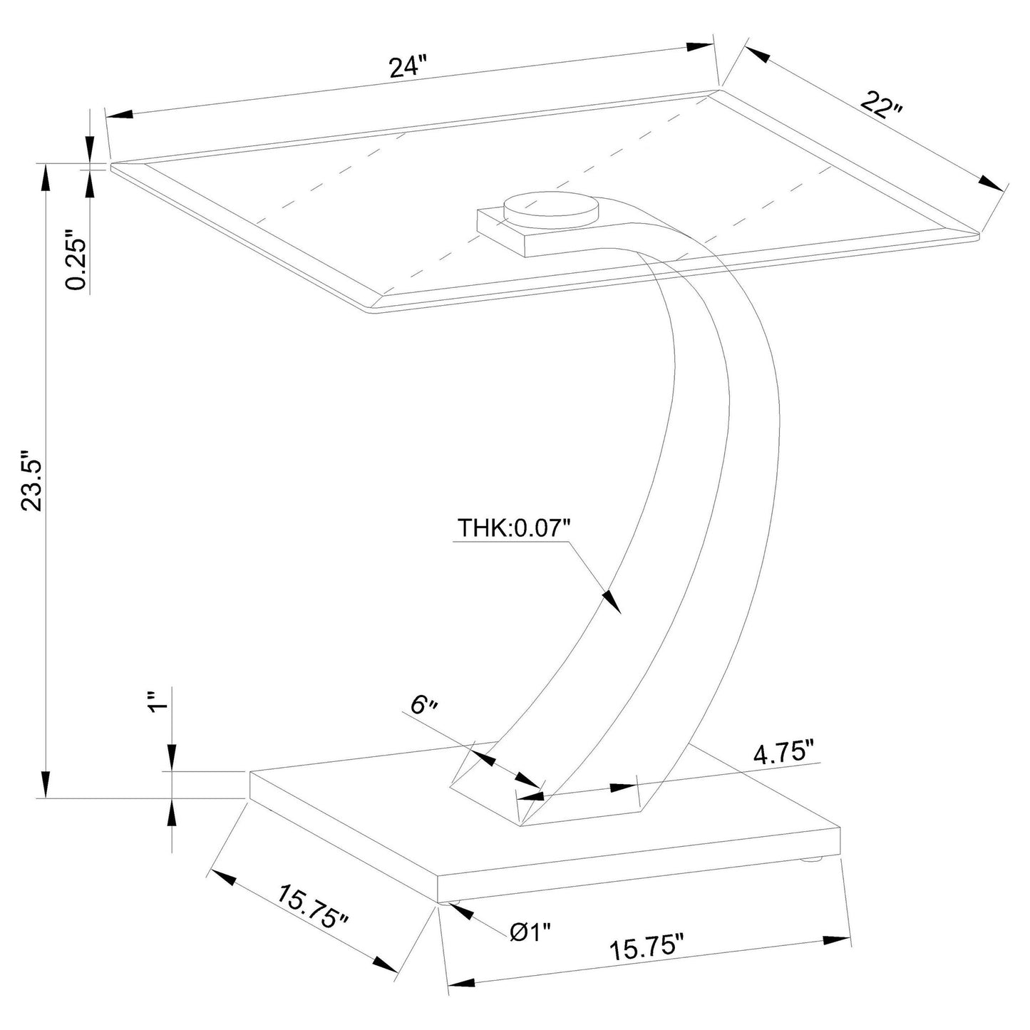 Terrell - Satin Rectangular Glass Top End Table - Silver