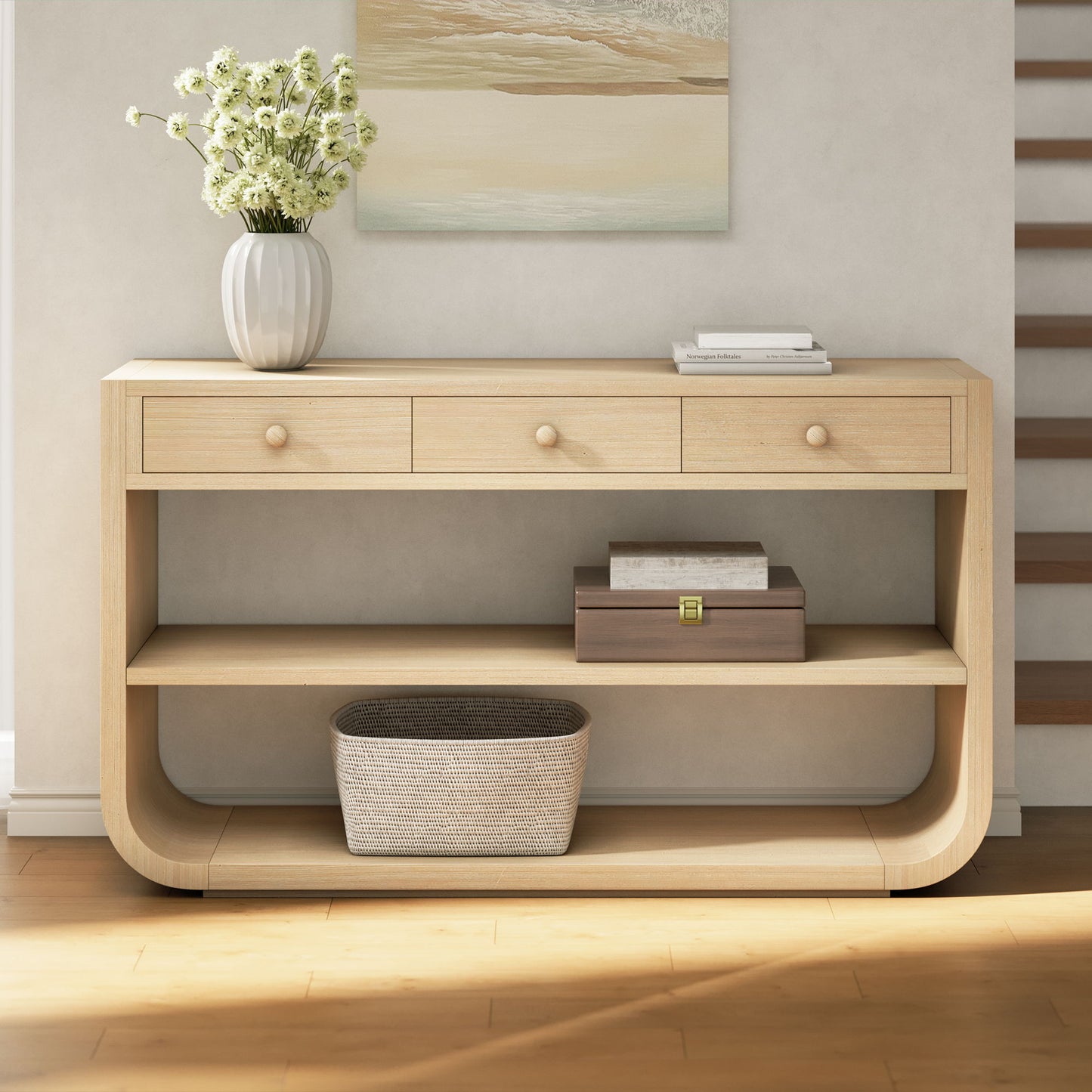 Console Table With 3 Soft Close Drawers & 2 Open Shelves