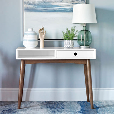 1 Drawer Writing Desk, Compact Size For Home Office - White