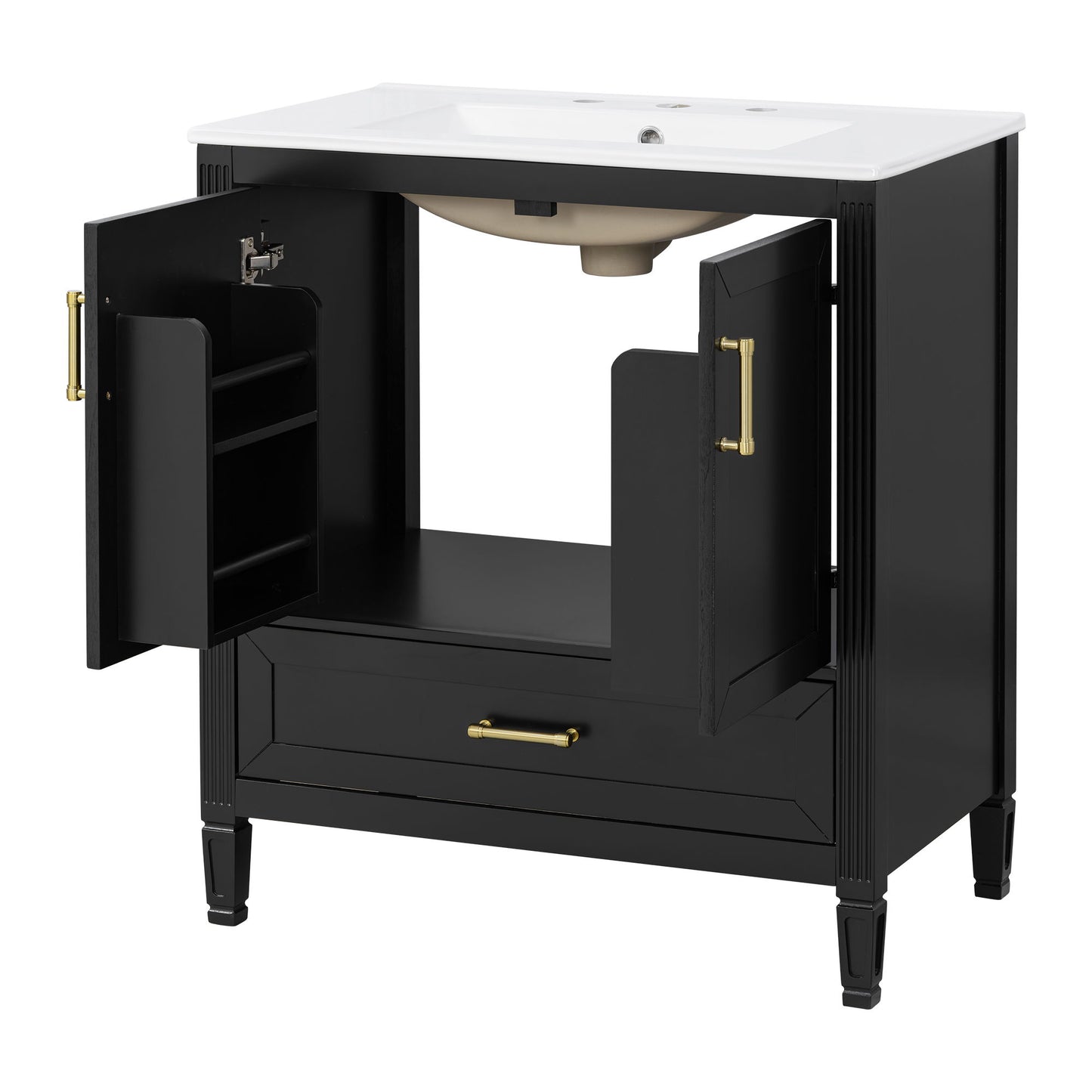 Elegant Fluted Bathroom Vanity With Sink, Soft Close Doors & Drawer