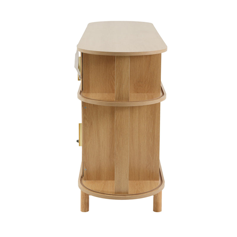 Fluted Sideboard Buffet Cabinet With Sliding Doors And Adjustable Shelves