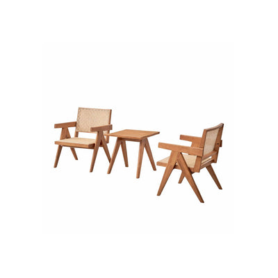3 Piece Accent Chair Set And Matching End Table For Living Room - Natural
