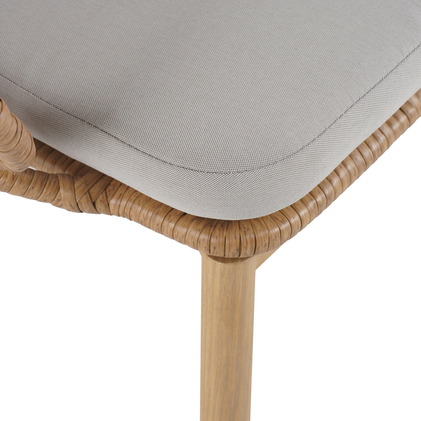 Kirk - Outdoor Wicker Peacock Shape Papasan Style Chair, Teak Finished Leg (Set of 2) - Beige / Light Brown / Light Teak