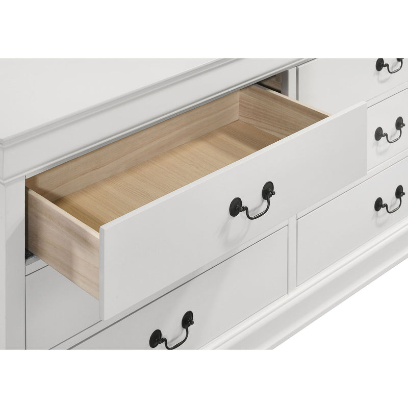 Mckee - Juego de dormitorio de 4 piezas tamaño Queen, incluye cama, mesita de noche, cómoda y espejo - Blanco