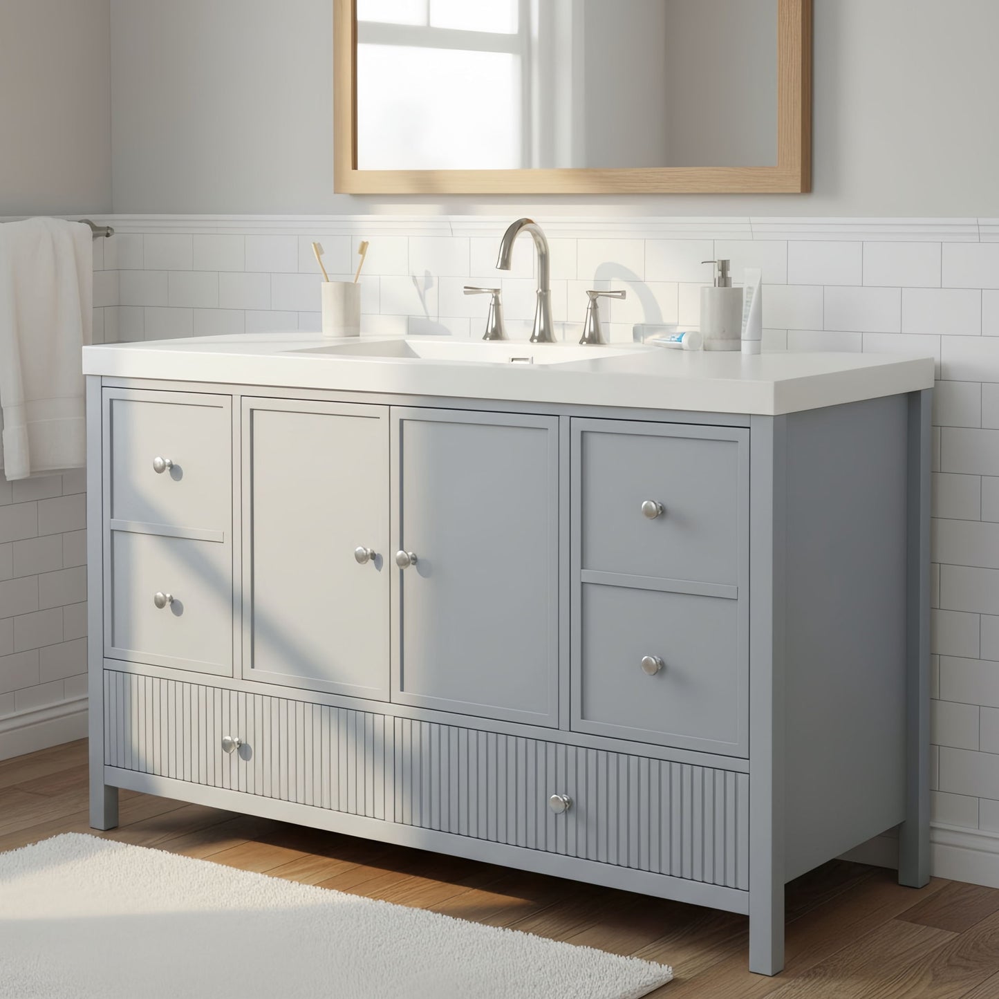 Bathroom Vanity With Separate Sink, Soft Close Doors And 4 Drawers