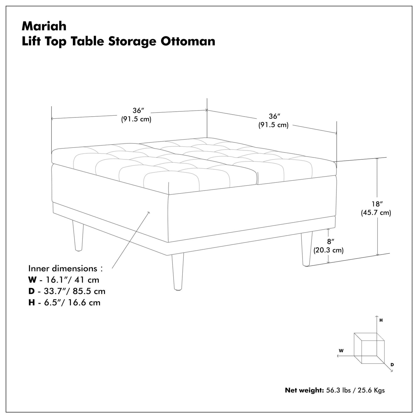 Mariah - Upholstered Lift Top Table Storage Ottoman