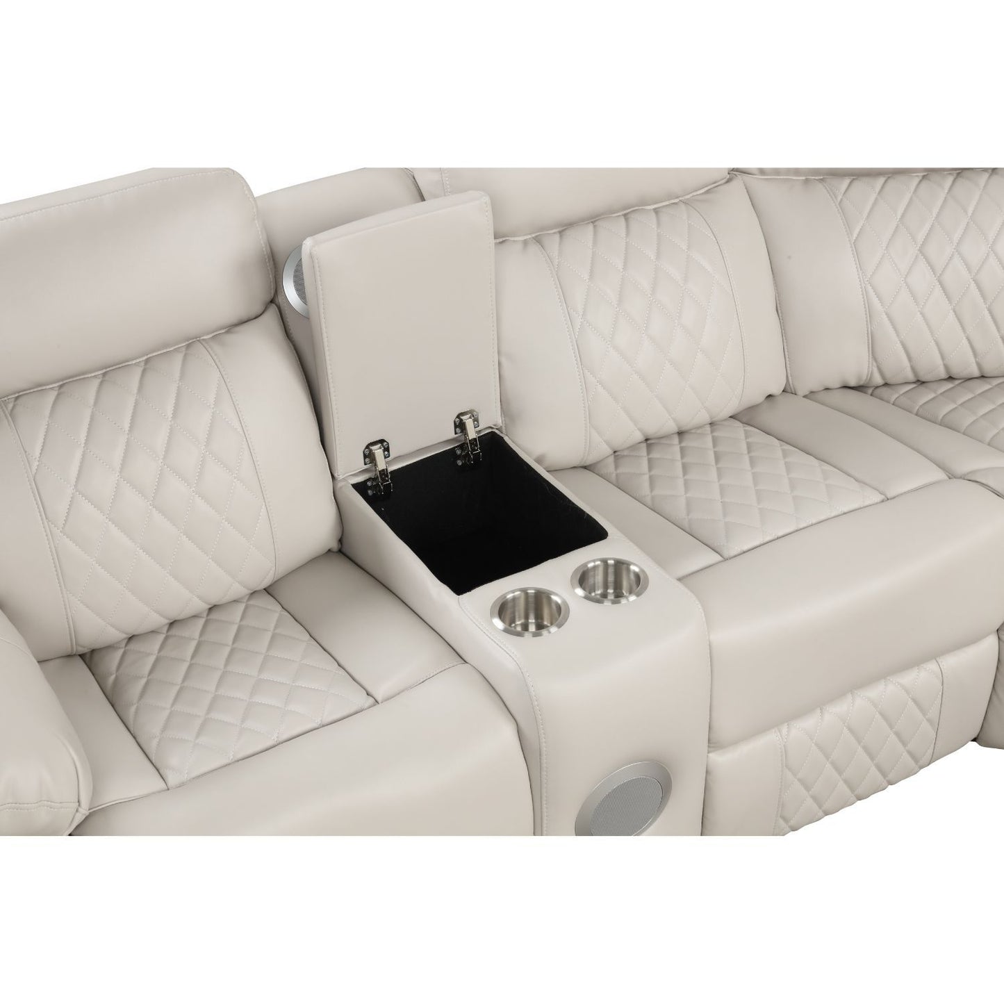 Lacrosse - Power Reclining Sectional Sofa & Bluetooth Speakers, LED Lights, Console Storage, Cup Holders And USB Charging - Beige