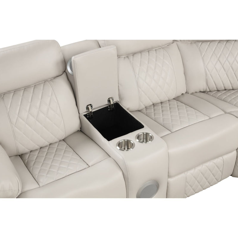 Lacrosse - Power Reclining Sectional Sofa & Bluetooth Speakers, LED Lights, Console Storage, Cup Holders And USB Charging - Beige