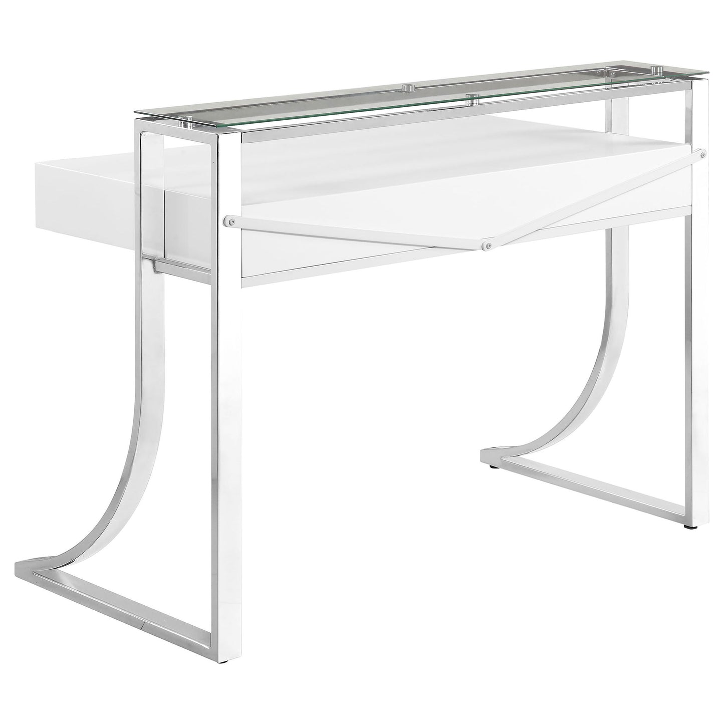 Serrano - 2 Drawer Writing Desk With Polished And Tempered Glass Hutch - Glossy White