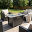 Morden Steel Fire Pit Table With Marble Tile Tabletop, Glass Wind Guard And Lid