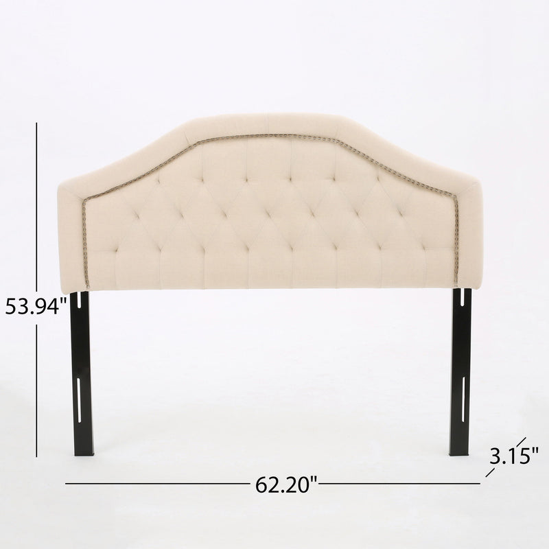 Queen & Full Size Headboard With Diamond Tufting And Nailhead Trim - Beige