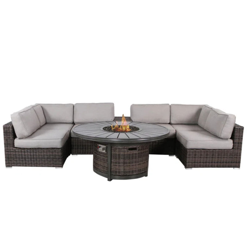 4 Person Outdoor Seating Set With Cushions And Fire Pit, Rustproof - Brown