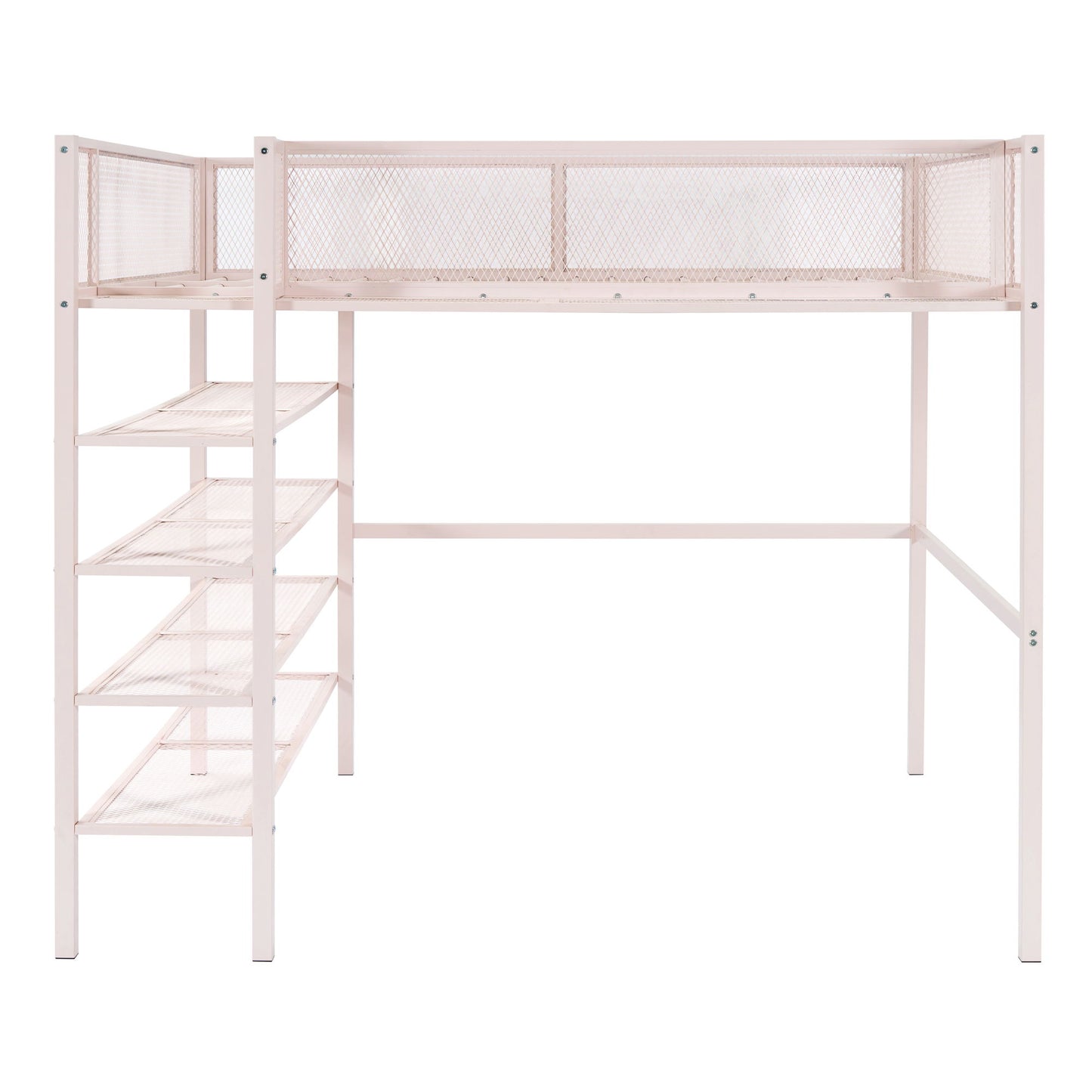 Loft Bed With 4 Tier Shelves And Storage