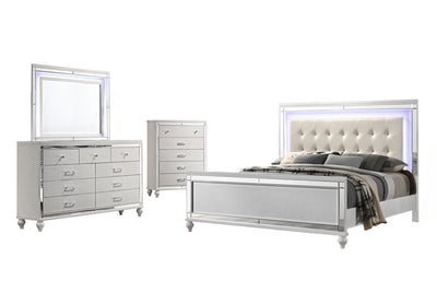 Valentino - Queen 4 Piece Bedroom Set(Bed, Dresser, Mirror, Chest) - White