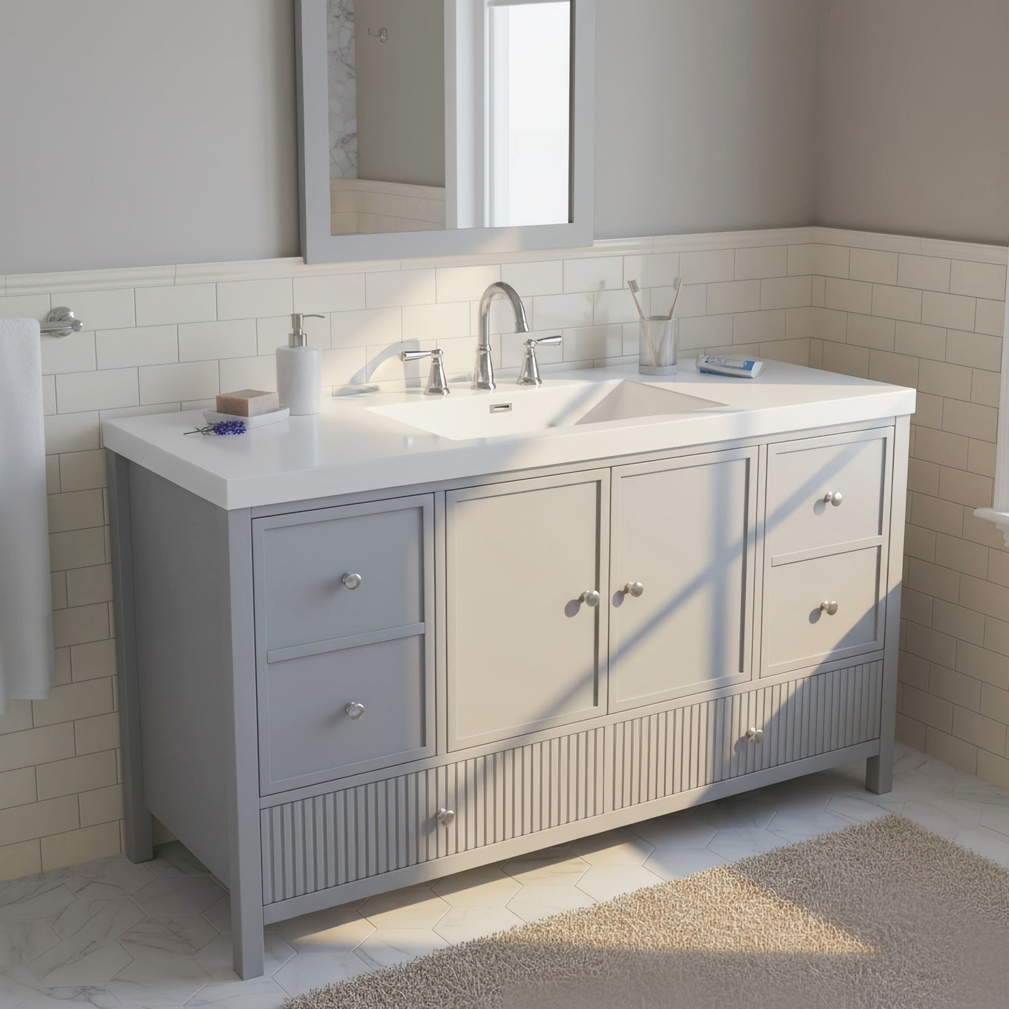 Bathroom Vanity With Separate Sink, Soft Close Doors And 4 Drawers