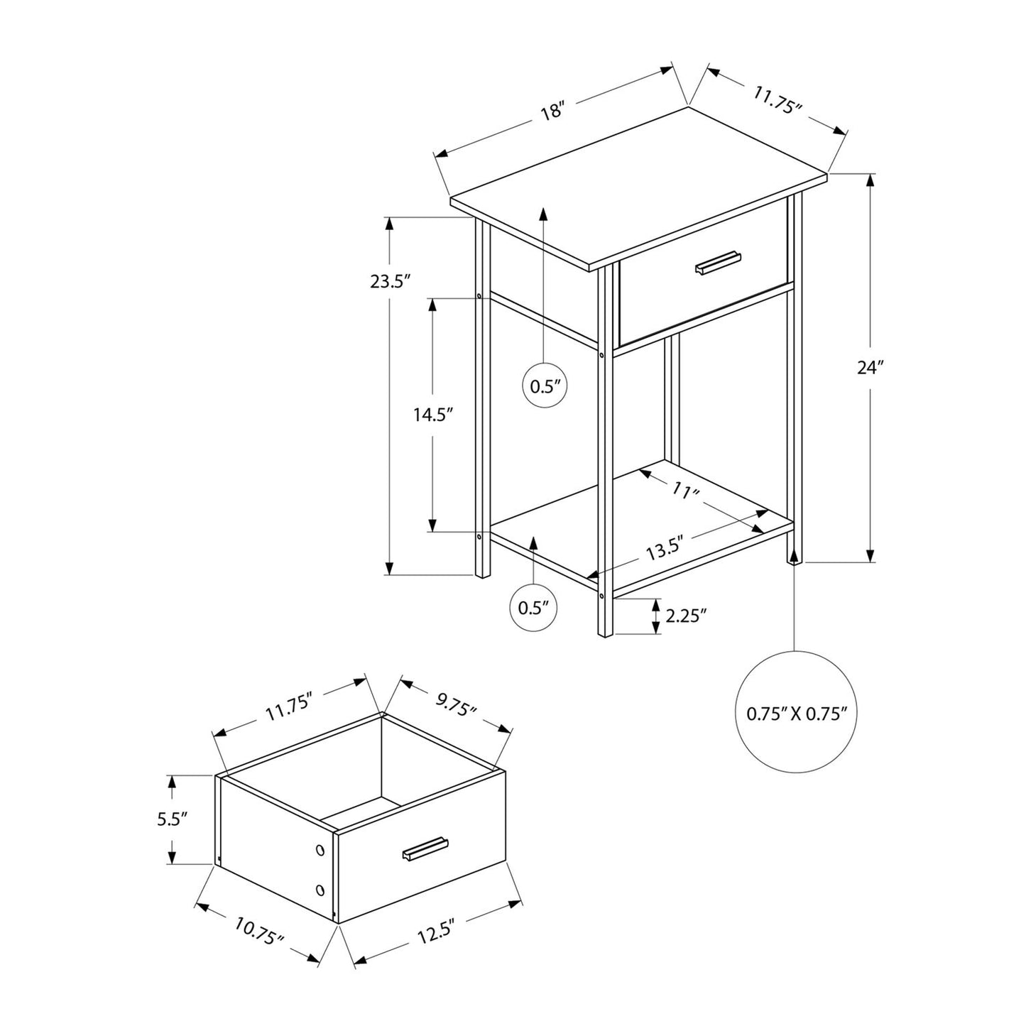 Contemporary 2 Tier Accent Table With Storage Drawer